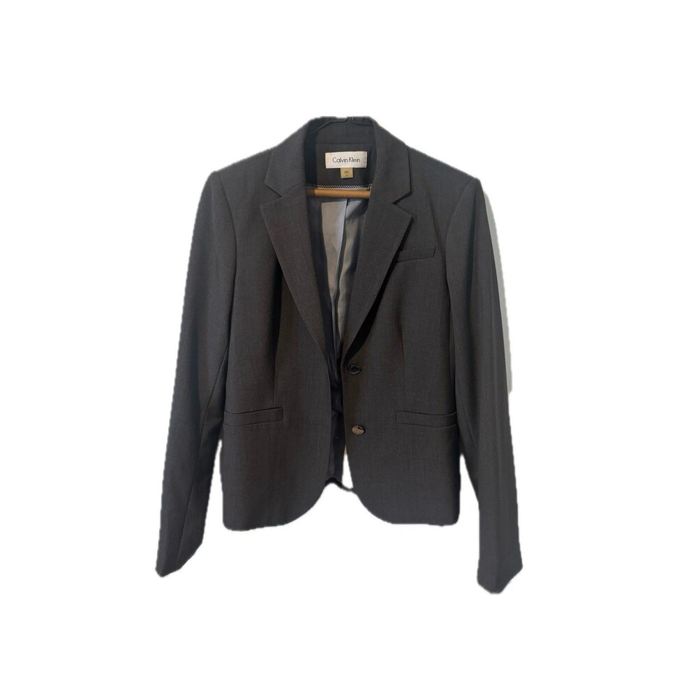 Calvin Klein Woman's Size 6 Gray 2 Button Stretch Blazer